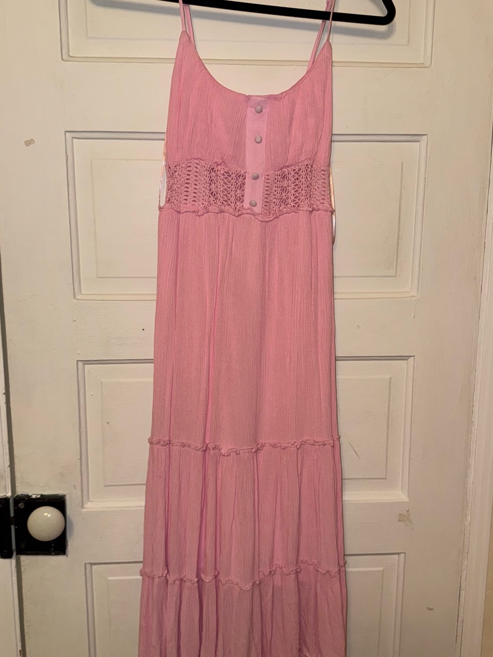 Pink Sleeveless Maxi Dress with Crochet Waist